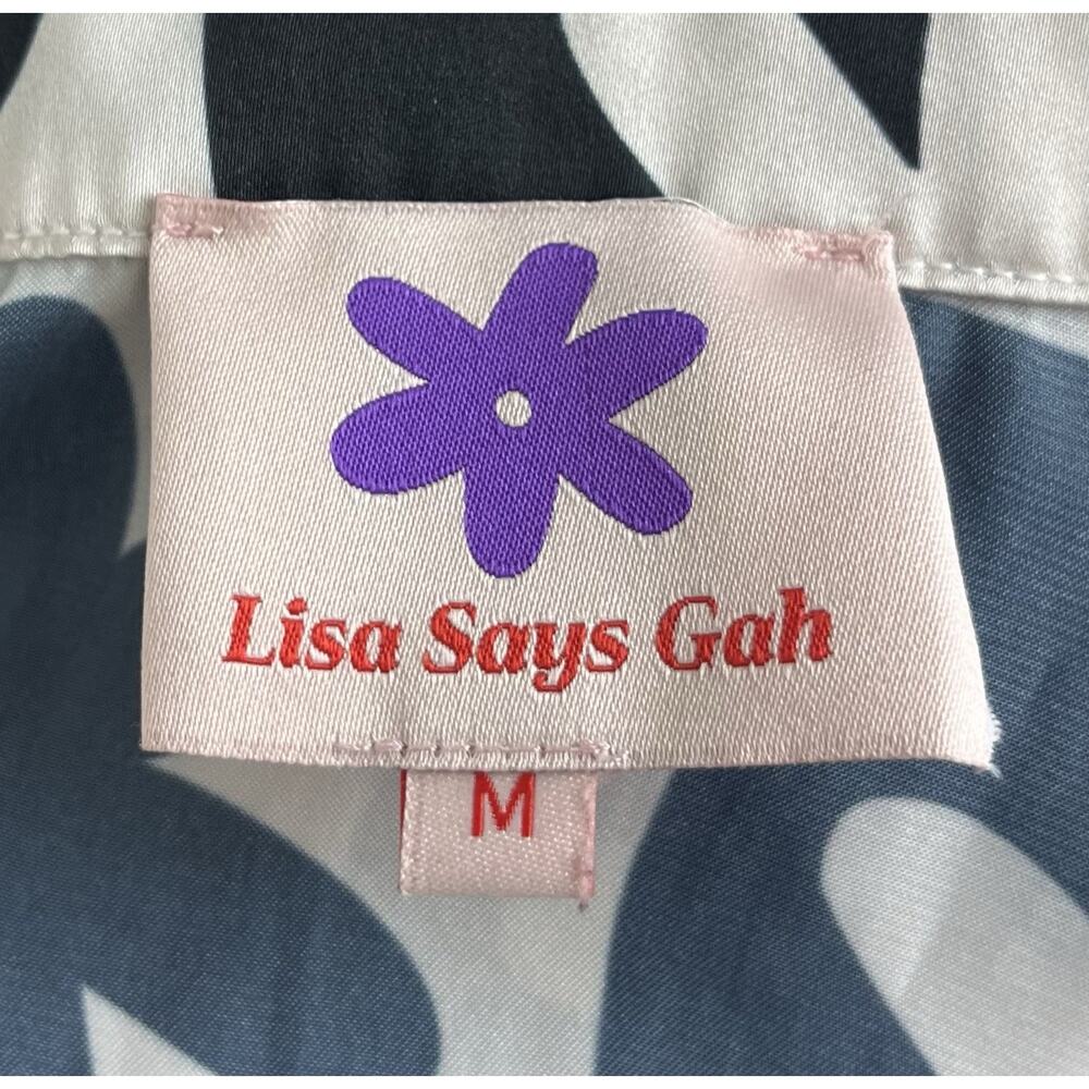 Lisa Says Gah Bailey Floral Checkerboard Blouse Satin Pajama Shirt Size Medium - Picture 6 of 7